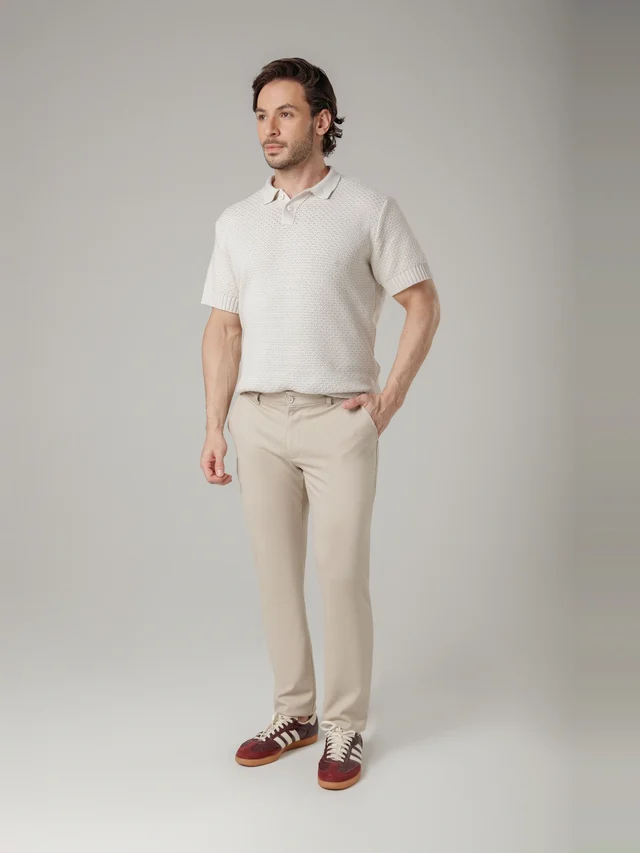 Calça casual de malha slim, KDU, referência 30133, vista principal