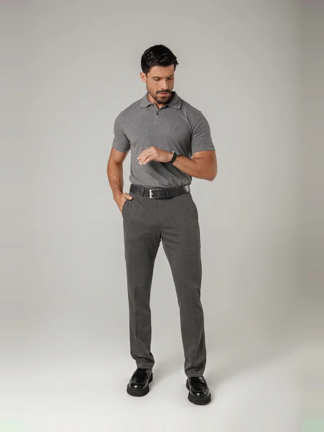 Calça casual de malha slim, KDU, referência 905, vista principal